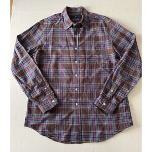Ralph Lauren Button Down Shirt Mens Large Blue Red Plaid Long Sleeve Classic